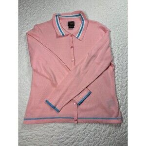 Vintage Route 66 Pink Blue Stripe Button Down Cardigan Sweater size large